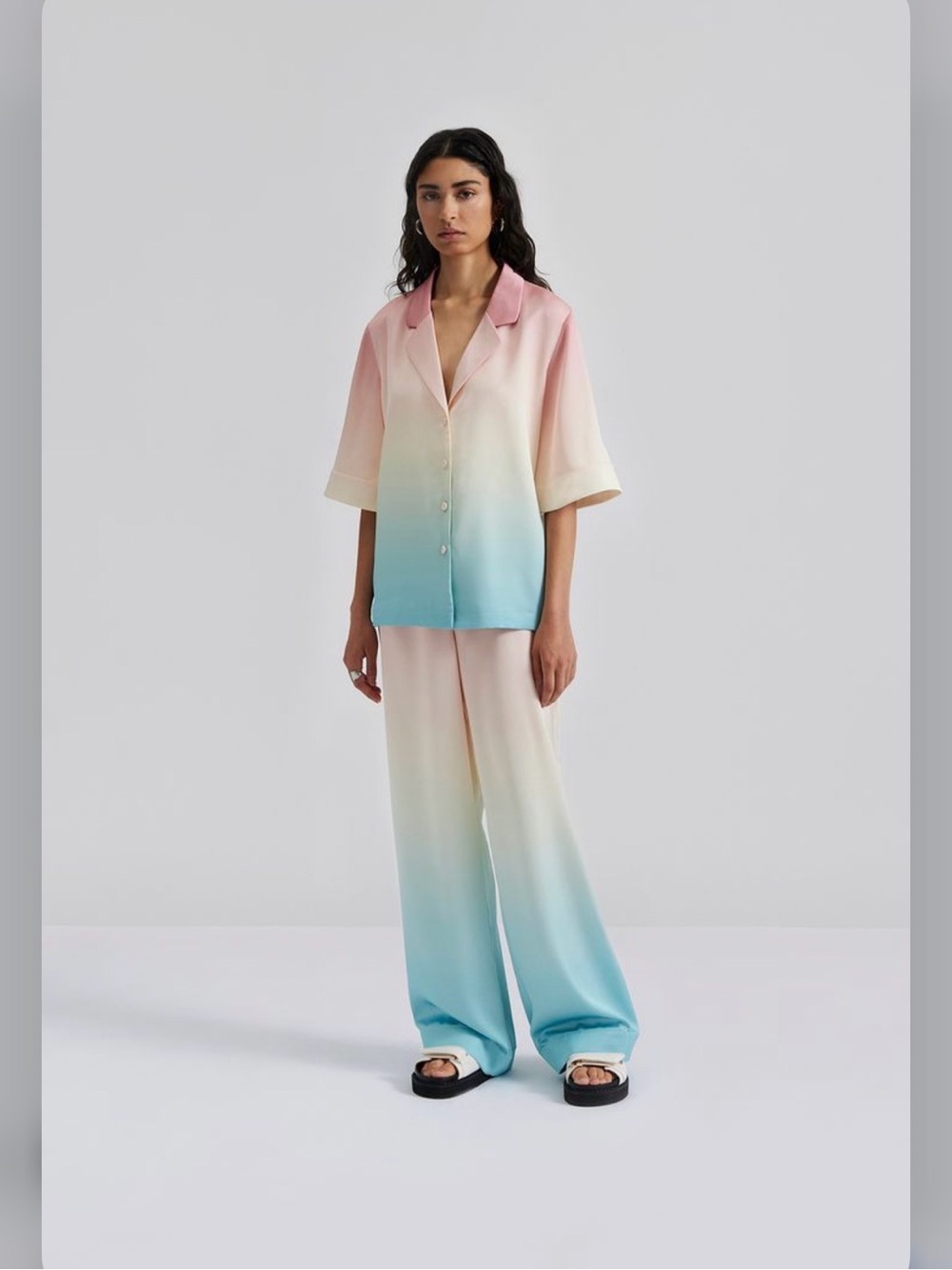 By Malina Pastel Ombre Wide-Leg Pants - Pink to Blue resortwear size S